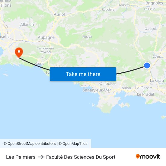 Les Palmiers to Faculté Des Sciences Du Sport map