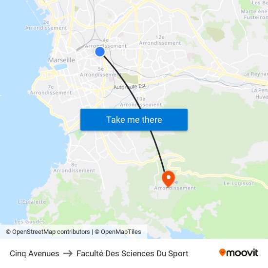 Cinq Avenues to Faculté Des Sciences Du Sport map