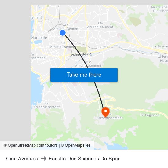 Cinq Avenues to Faculté Des Sciences Du Sport map