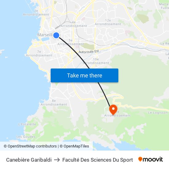 Canebière Garibaldi to Faculté Des Sciences Du Sport map