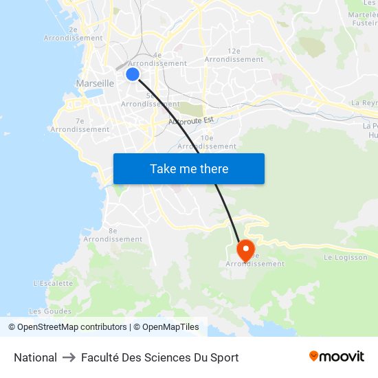 National to Faculté Des Sciences Du Sport map