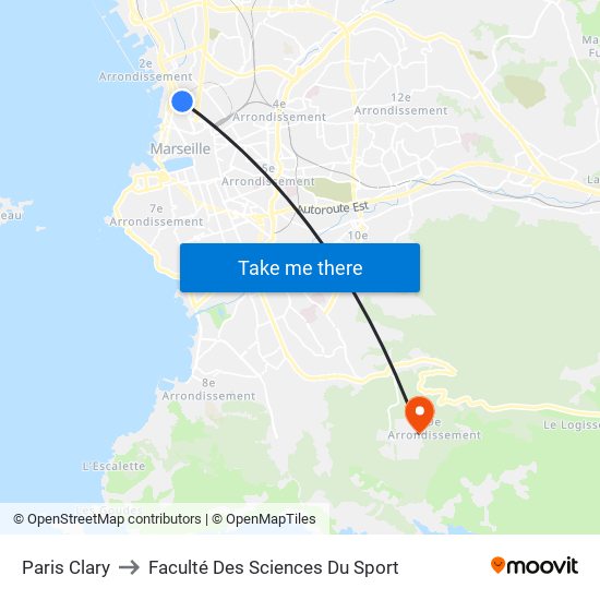 Paris Clary to Faculté Des Sciences Du Sport map