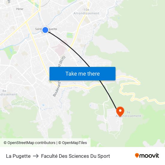 La Pugette to Faculté Des Sciences Du Sport map