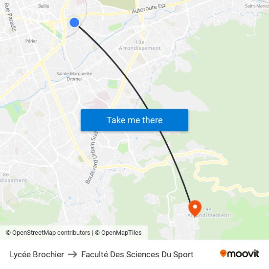 Lycée Brochier to Faculté Des Sciences Du Sport map