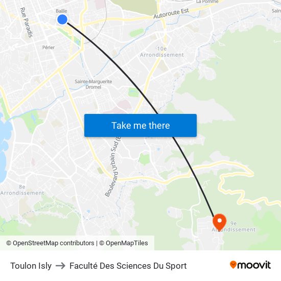 Toulon Isly to Faculté Des Sciences Du Sport map