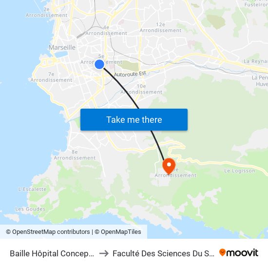 Baille Hôpital Conception to Faculté Des Sciences Du Sport map