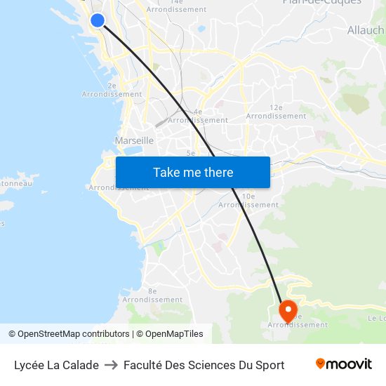 Lycée La Calade to Faculté Des Sciences Du Sport map