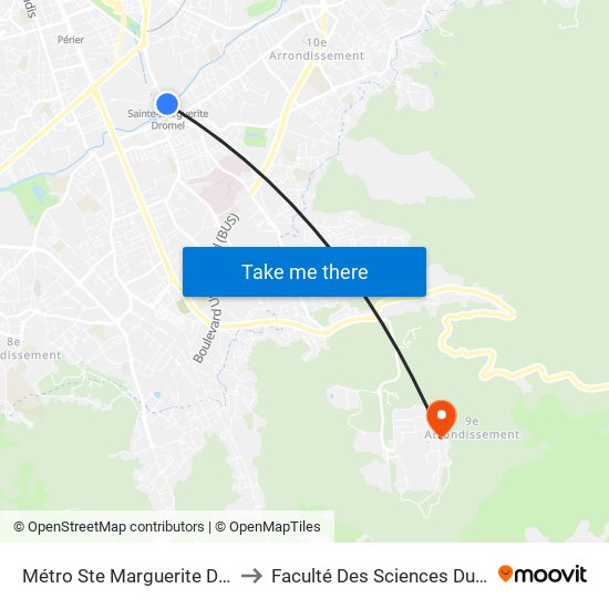 Métro Ste Marguerite Dromel to Faculté Des Sciences Du Sport map