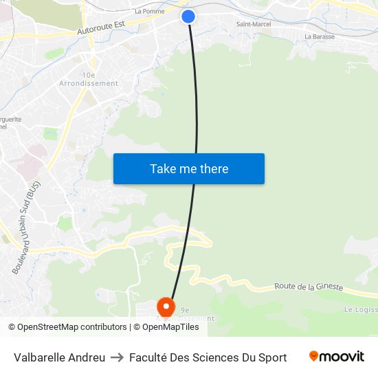 Valbarelle Andreu to Faculté Des Sciences Du Sport map