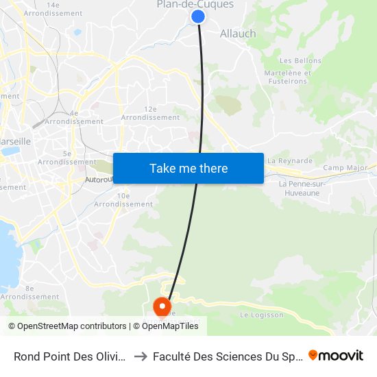 Rond Point Des Oliviers to Faculté Des Sciences Du Sport map