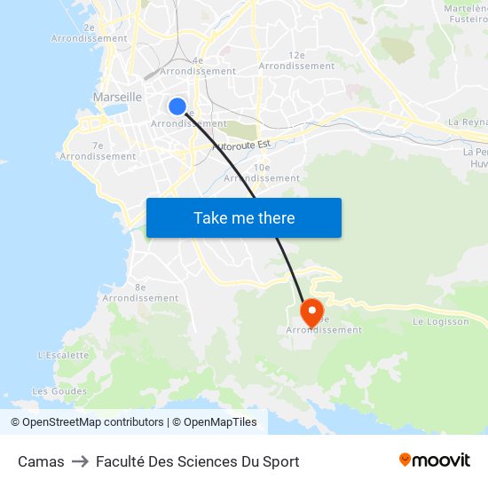 Camas to Faculté Des Sciences Du Sport map