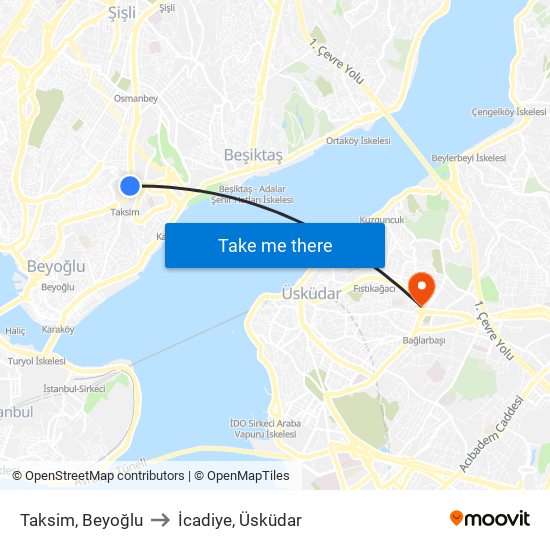 Taksim, Beyoğlu to İcadiye, Üsküdar map
