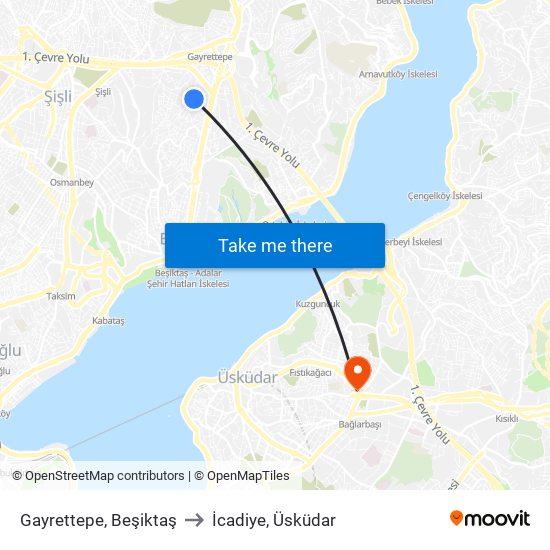 Gayrettepe, Beşiktaş to İcadiye, Üsküdar map