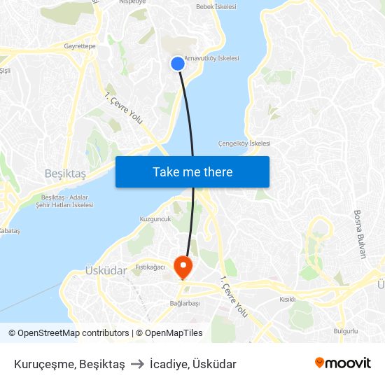 Kuruçeşme, Beşiktaş to İcadiye, Üsküdar map