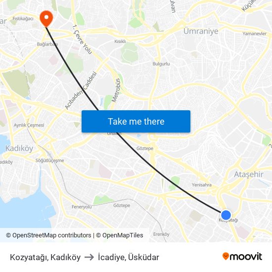 Kozyatağı, Kadıköy to İcadiye, Üsküdar map