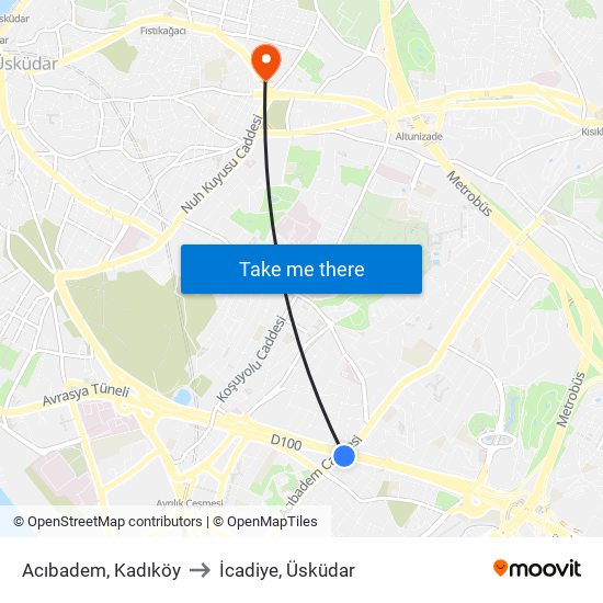 Acıbadem, Kadıköy to İcadiye, Üsküdar map