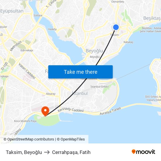 Taksim, Beyoğlu to Cerrahpaşa, Fatih map