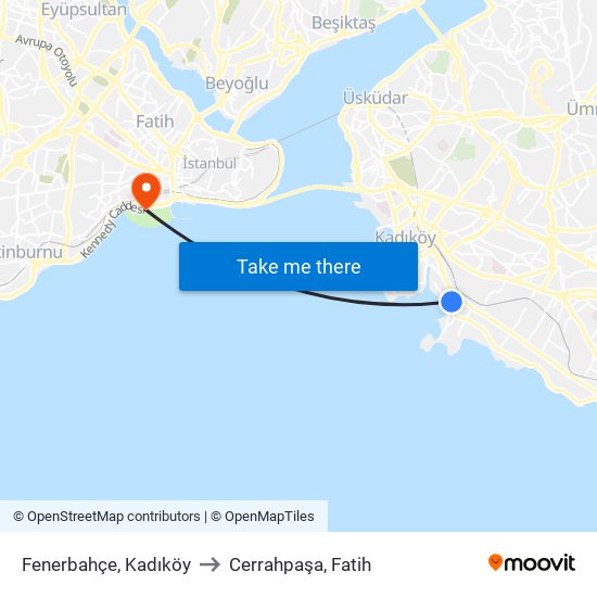 Fenerbahçe, Kadıköy to Cerrahpaşa, Fatih map