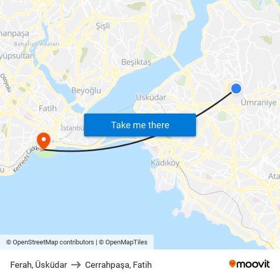 Ferah, Üsküdar to Cerrahpaşa, Fatih map
