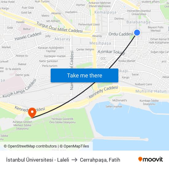 İstanbul Üniversitesi - Laleli to Cerrahpaşa, Fatih map