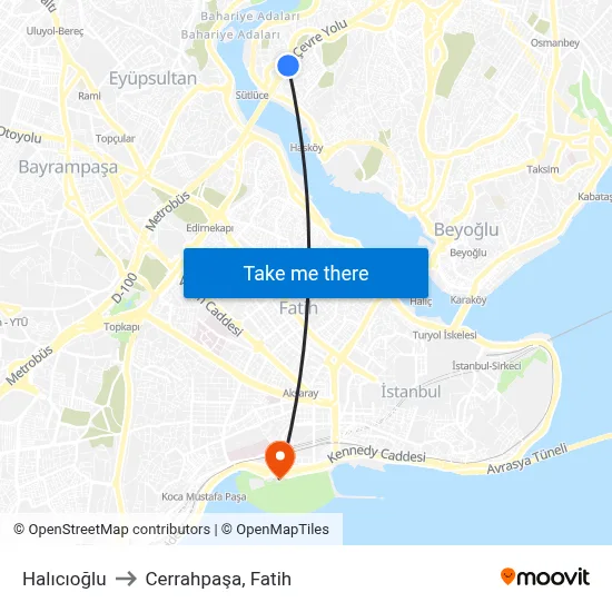 Halıcıoğlu to Cerrahpaşa, Fatih map