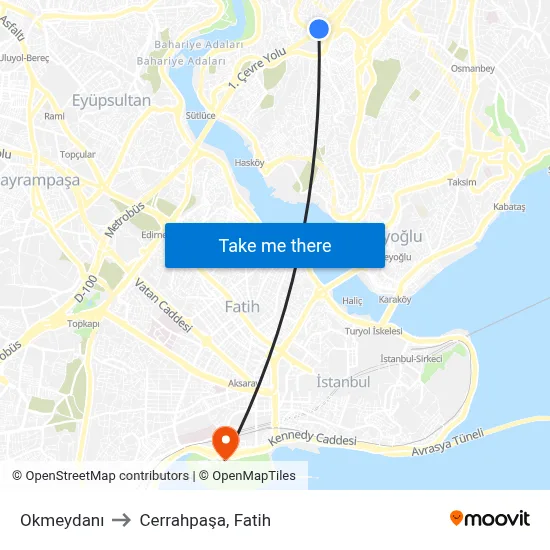 Okmeydanı to Cerrahpaşa, Fatih map