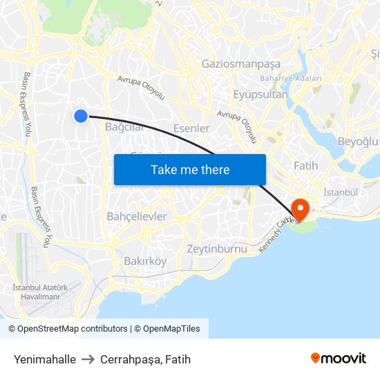 Yenimahalle to Cerrahpaşa, Fatih map