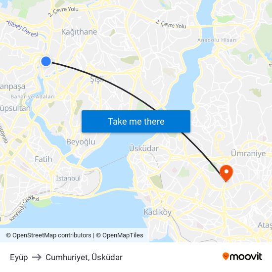 Eyüp to Cumhuriyet, Üsküdar map