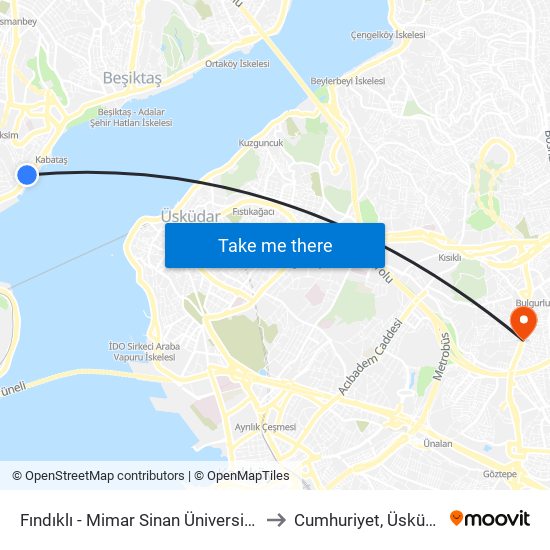 Fındıklı - Mimar Sinan Üniversitesi to Cumhuriyet, Üsküdar map