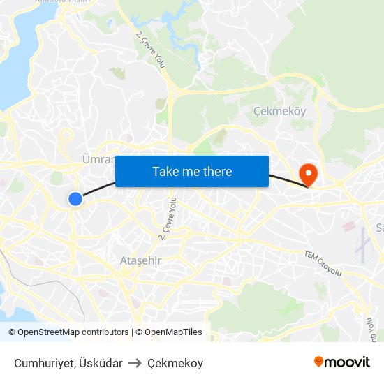 Cumhuriyet, Üsküdar to Çekmekoy map