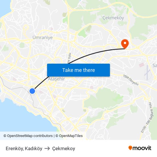 Erenköy, Kadıköy to Çekmekoy map