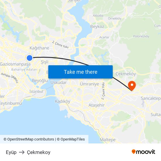 Eyüp to Çekmekoy map