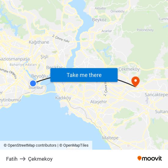 Fatih to Çekmekoy map