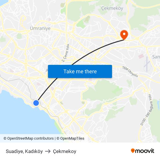 Suadiye, Kadıköy to Çekmekoy map