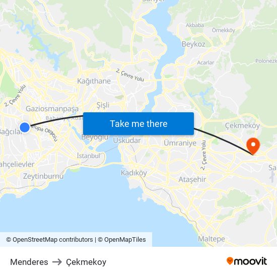 Menderes to Çekmekoy map