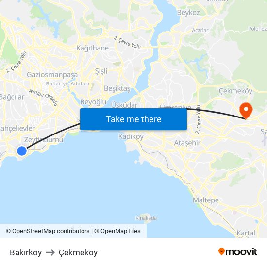 Bakırköy to Çekmekoy map