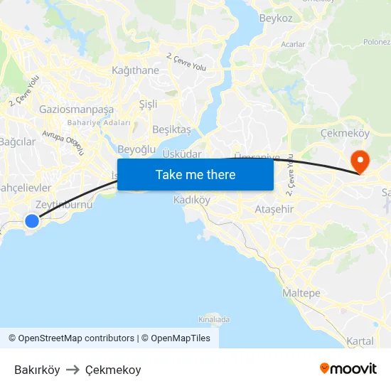 Bakırköy to Çekmekoy map