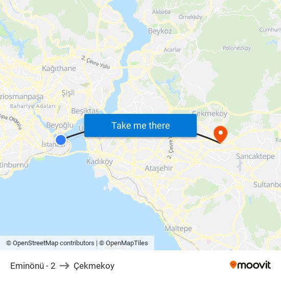 Eminönü - 2 to Çekmekoy map