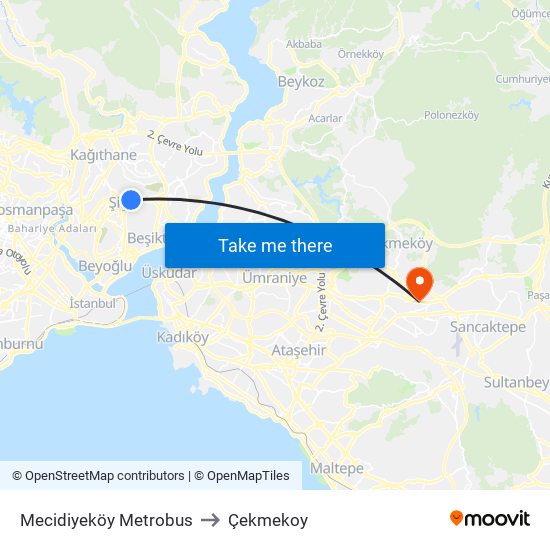Mecidiyeköy Metrobus to Çekmekoy map
