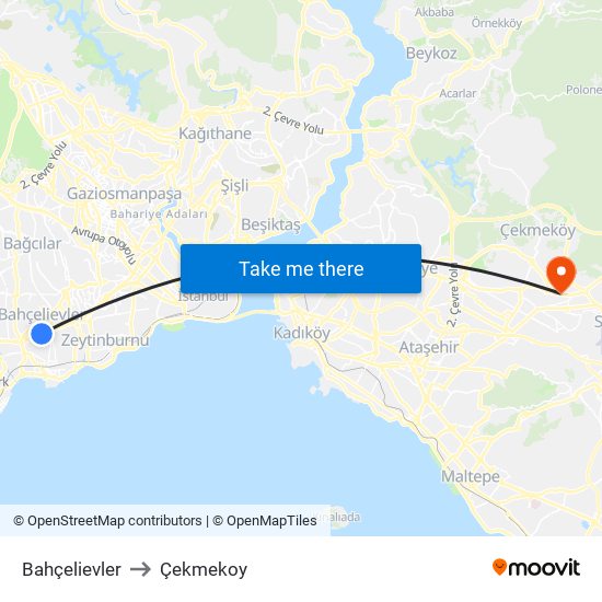 Bahçelievler to Çekmekoy map