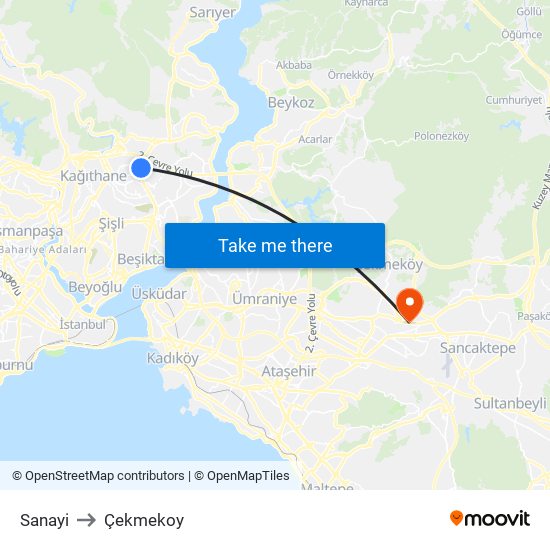 Sanayi to Çekmekoy map