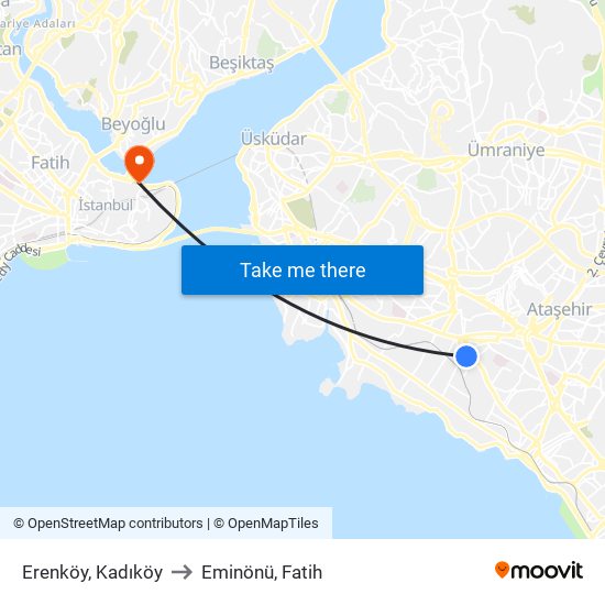 Erenköy, Kadıköy to Eminönü, Fatih map