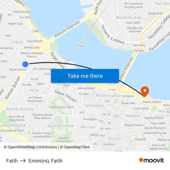 Fatih to Eminönü, Fatih map