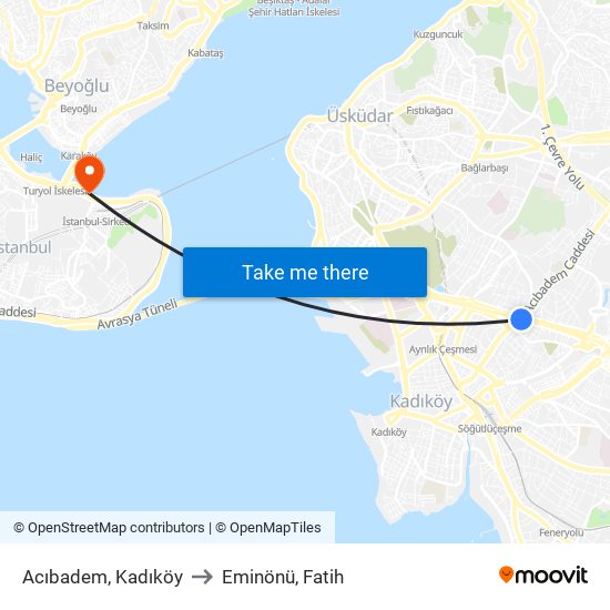 Acıbadem, Kadıköy to Eminönü, Fatih map