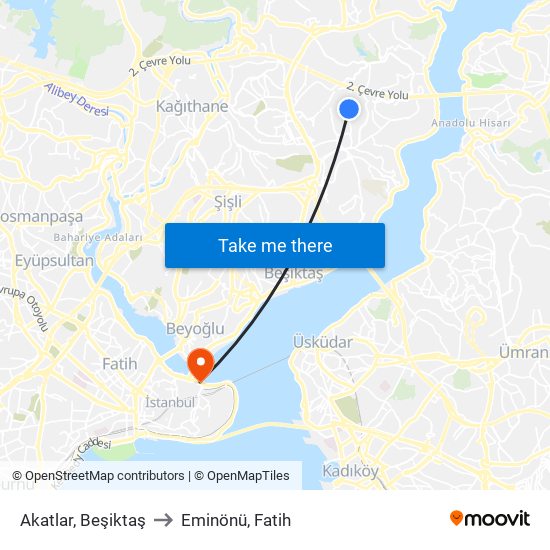 Akatlar, Beşiktaş to Eminönü, Fatih map