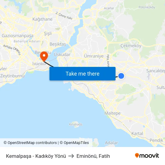 Kemalpaşa - Kadıköy Yönü to Eminönü, Fatih map