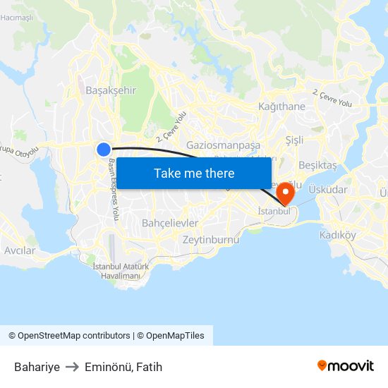 Bahariye to Eminönü, Fatih map