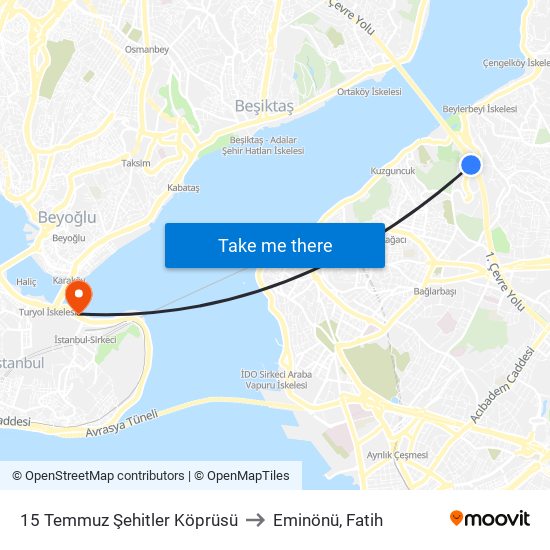 15 Temmuz Şehitler Köprüsü to Eminönü, Fatih map