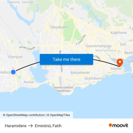Haramidere to Eminönü, Fatih map