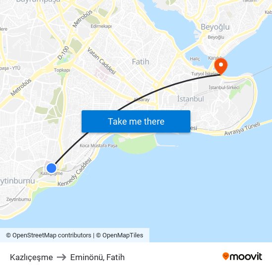 Kazlıçeşme to Eminönü, Fatih map
